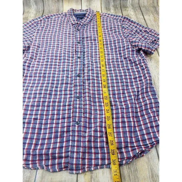 Banana Republic Button Up Shirt Mens Size L Plaid Short Sleeves Camden Fit Linen - Picture 7 of 11